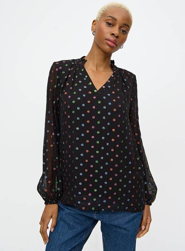 Black Rainbow Sparkle Detail Long Sleeve Blouse 10